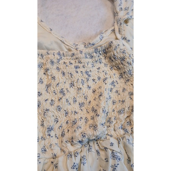 Abercrombie and Fitch Floral Ruffle Romper White Blue Cottagecore Summer - Picture 4 of 12